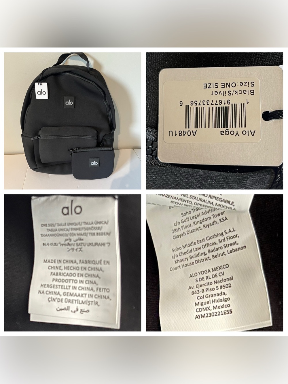 NEW Alo Yoga Stow Neoprene Backpack Black w/ Pouch Purse A0481U - Picture 9 of 15